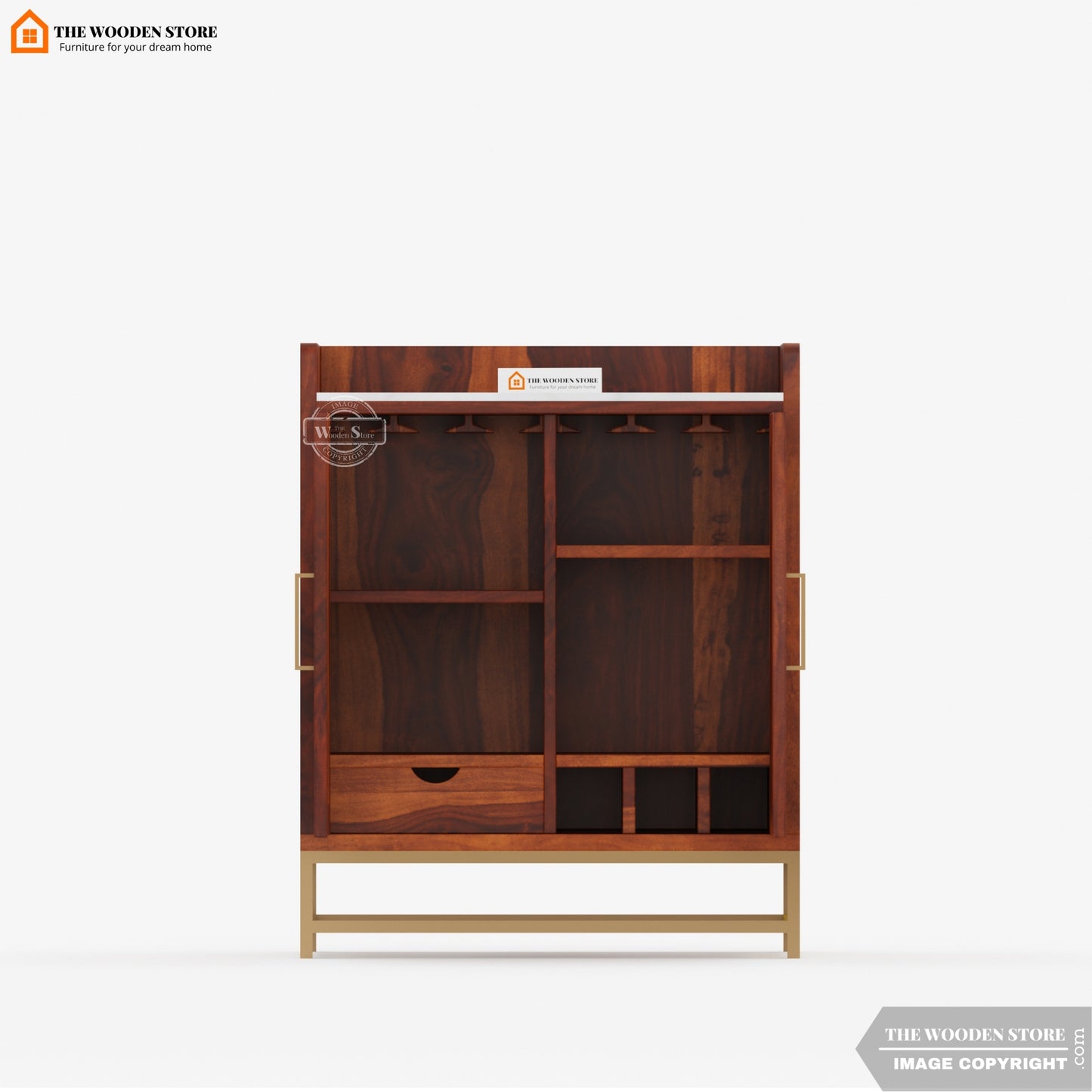 Mervin Bar Cabinet with Marble Top and Cane (Honey Finish)