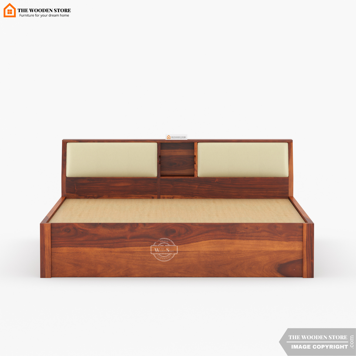 Walker Hydraulic Bed With Storage (Queen Size, Honey Finish)