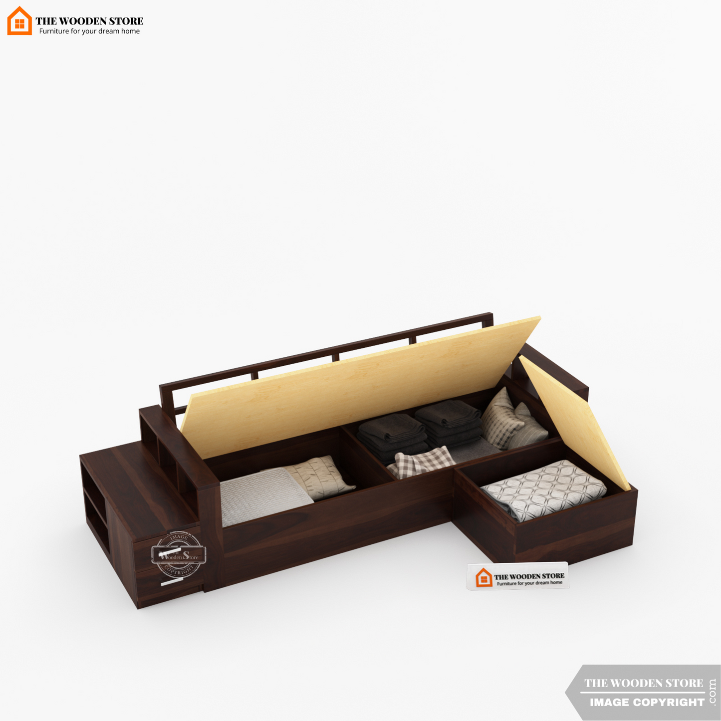 Shawn L-Shaped Sofa with Storage (Walnut Finish)