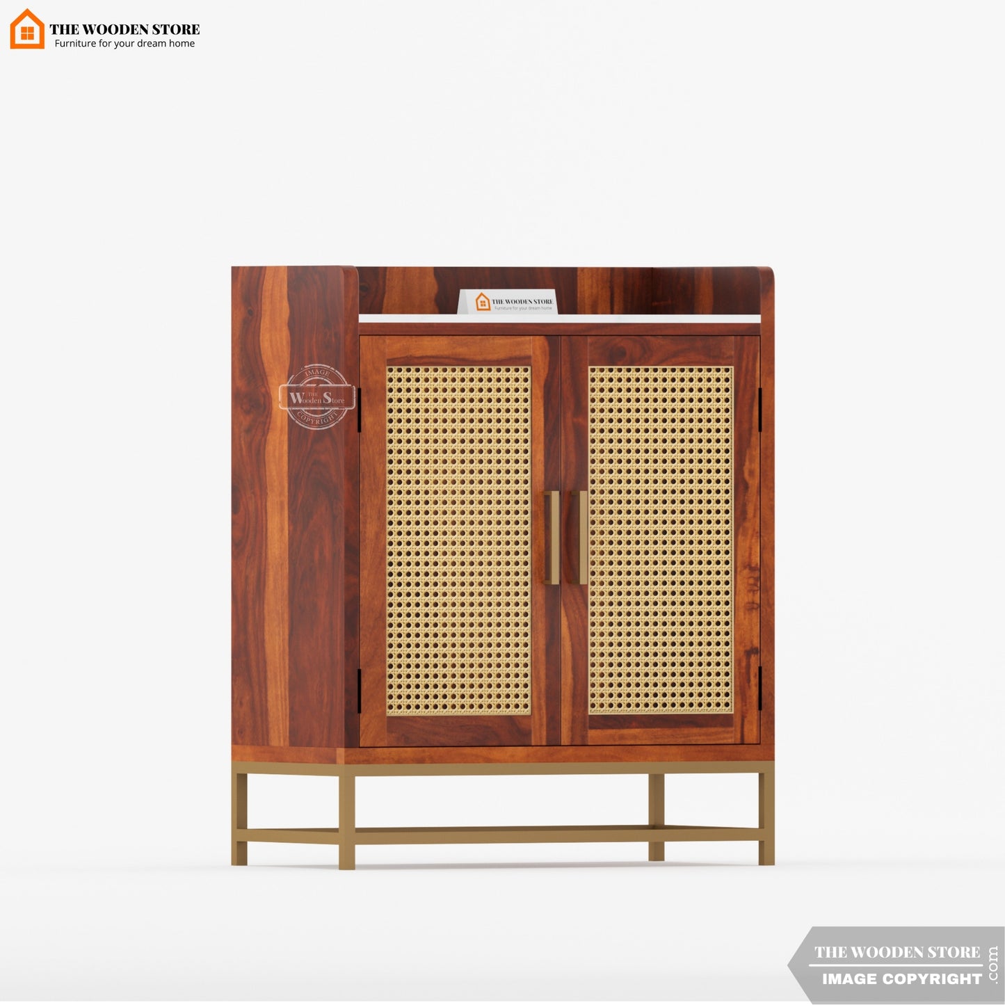 Mervin Bar Cabinet with Marble Top and Cane (Honey Finish)