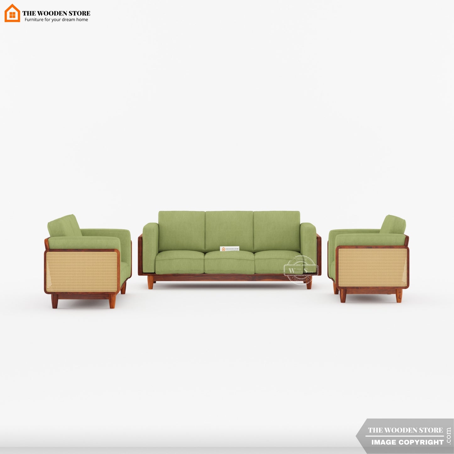 Arica 3+2+1 Cane Wooden Sofa Set (Honey Finish)