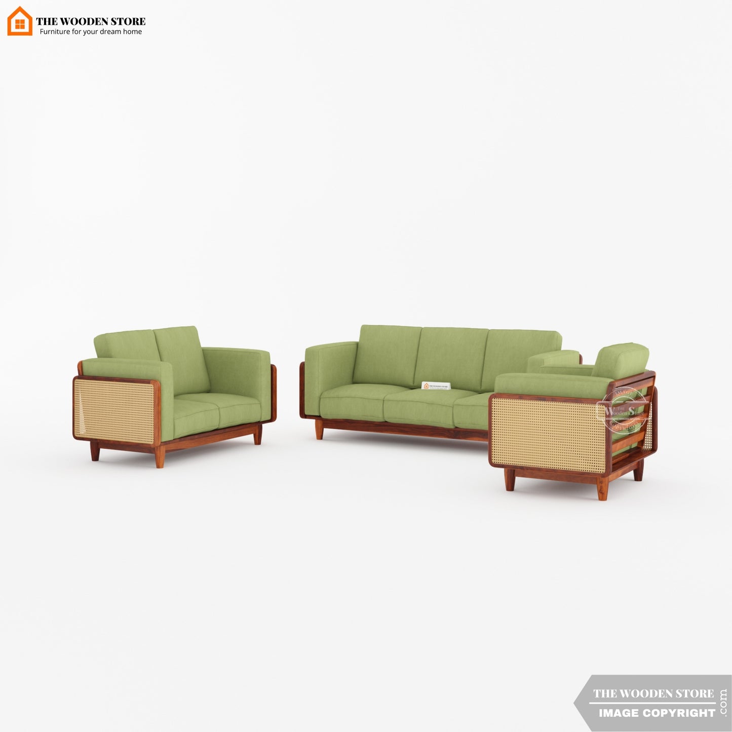 Arica 3+2+1 Cane Wooden Sofa Set (Honey Finish)