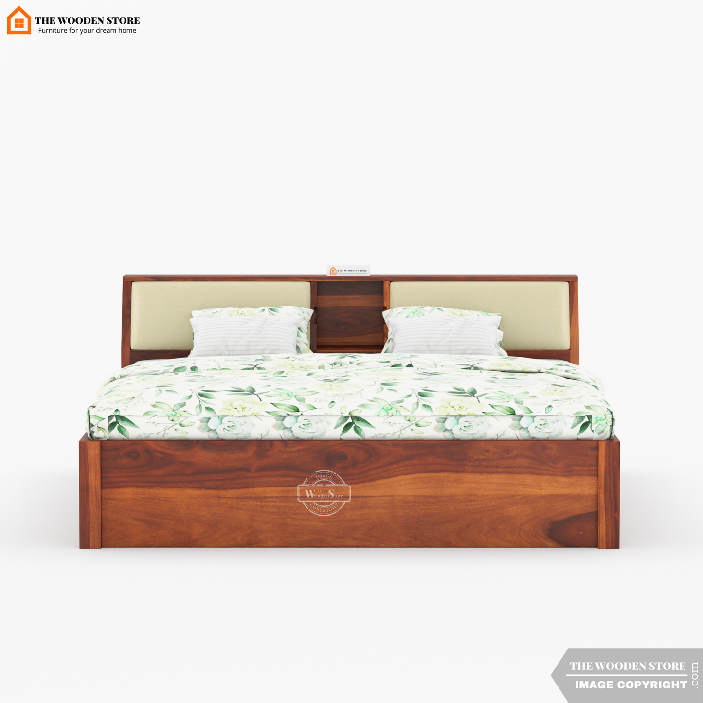 Walker Hydraulic Bed With Storage (Queen Size, Honey Finish)