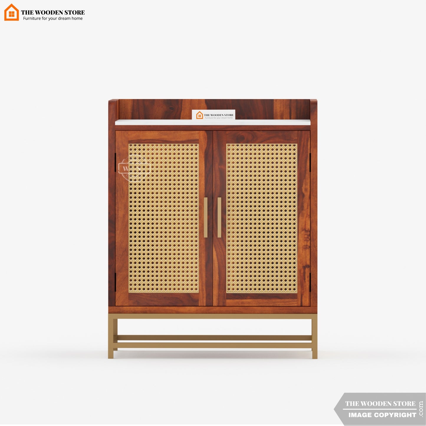 Mervin Bar Cabinet with Marble Top and Cane (Honey Finish)