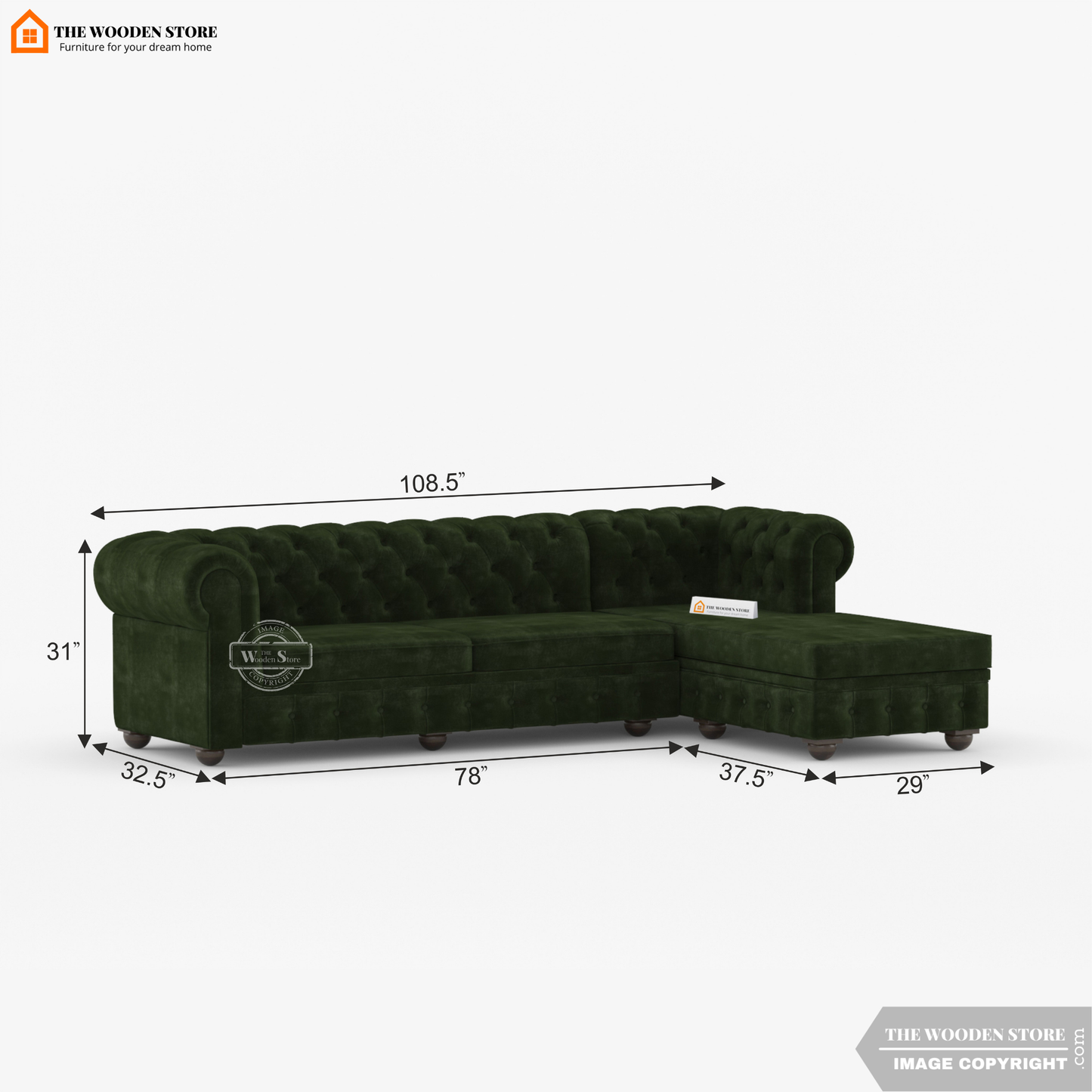 Ronin L - Shape Right Aligned Corner Sofa (Olive Green)
