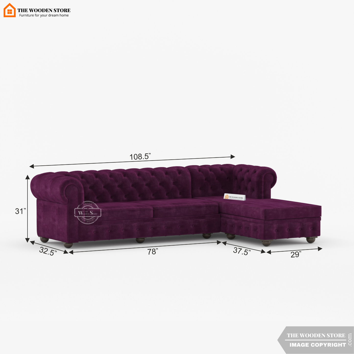 Ronin L - Shape Right Aligned Corner Sofa (Wine Berry)