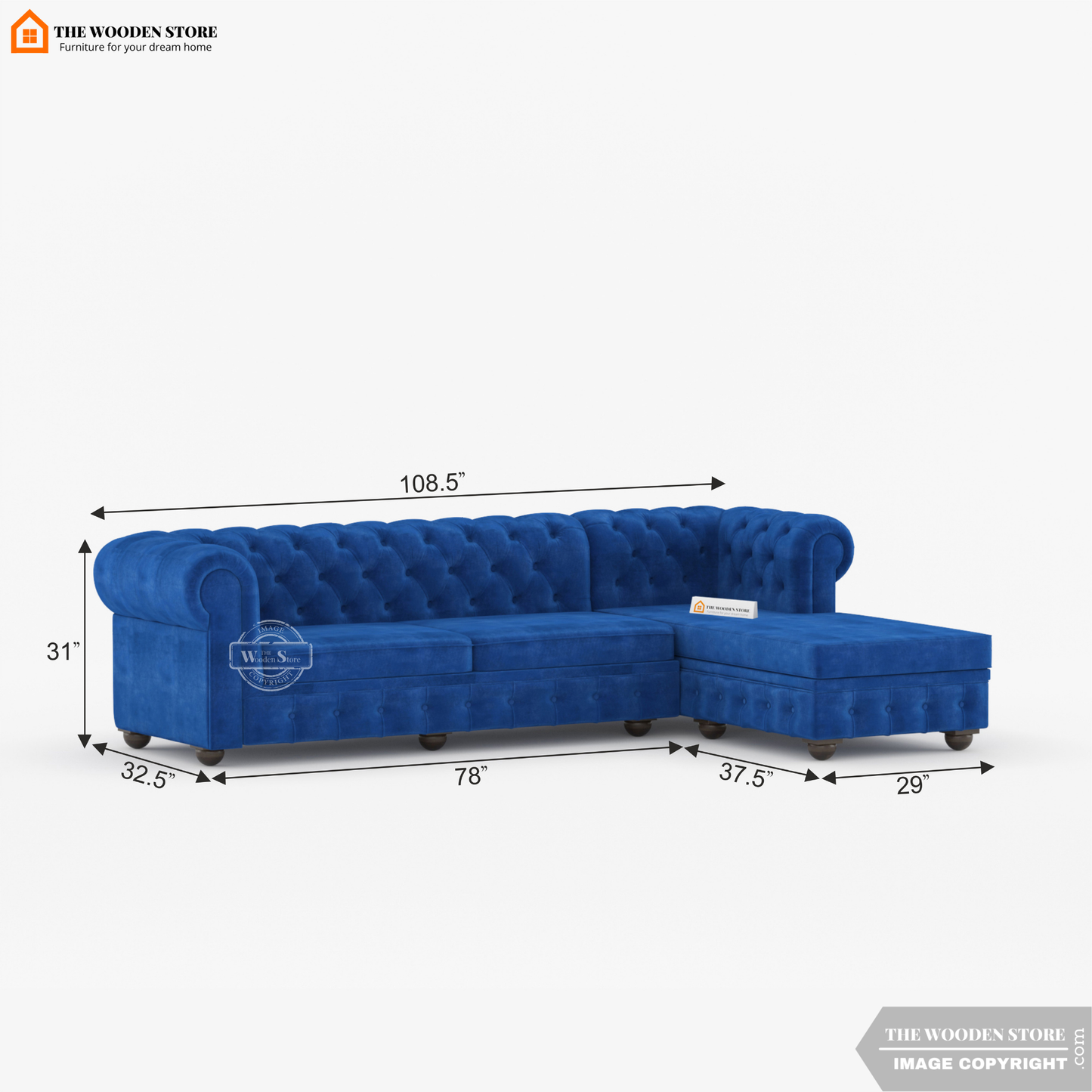 Ronin L - Shape Right Aligned Corner Sofa (Marine Blue)