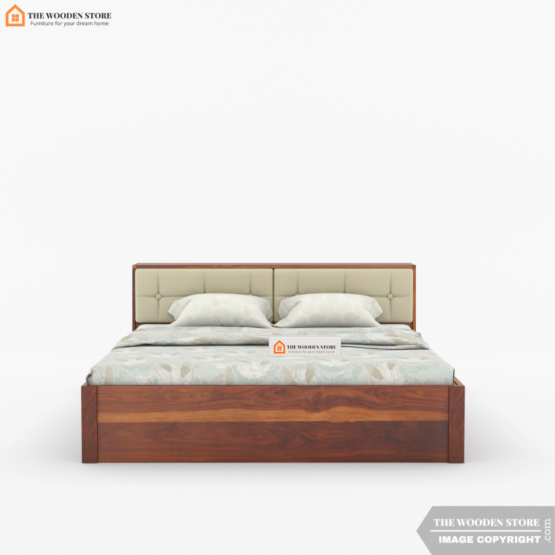 Amelia Drawer Storage Bed With Bedside (Queen Size, Honey Finish)