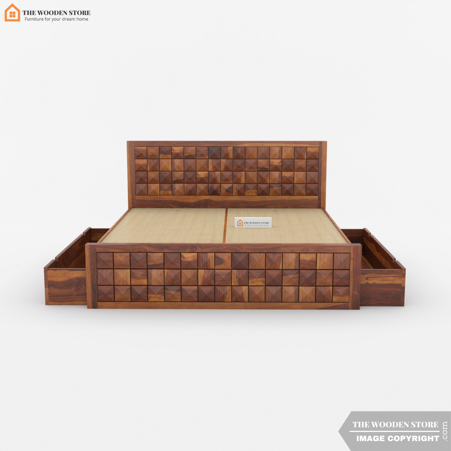 Morris Bed with Drawer Storage (King Size, Honey Finish)