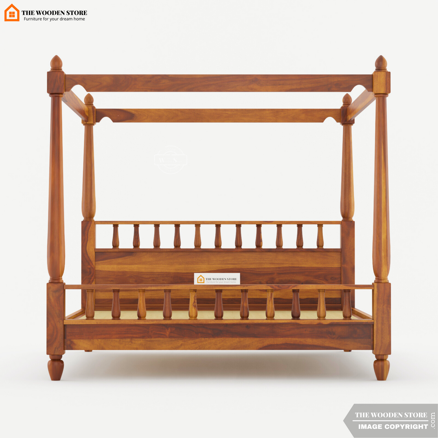 Albus Poster Bed Without Storage (King Size, Teak Finish)