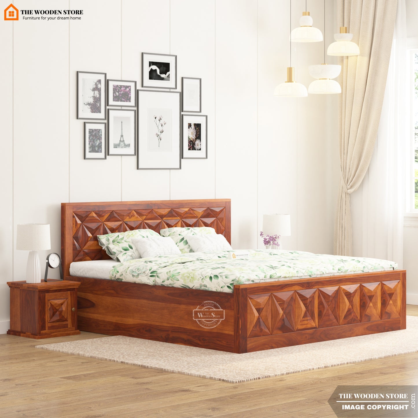 Tessera Hydraulic Bed (King Size, Honey Finish)