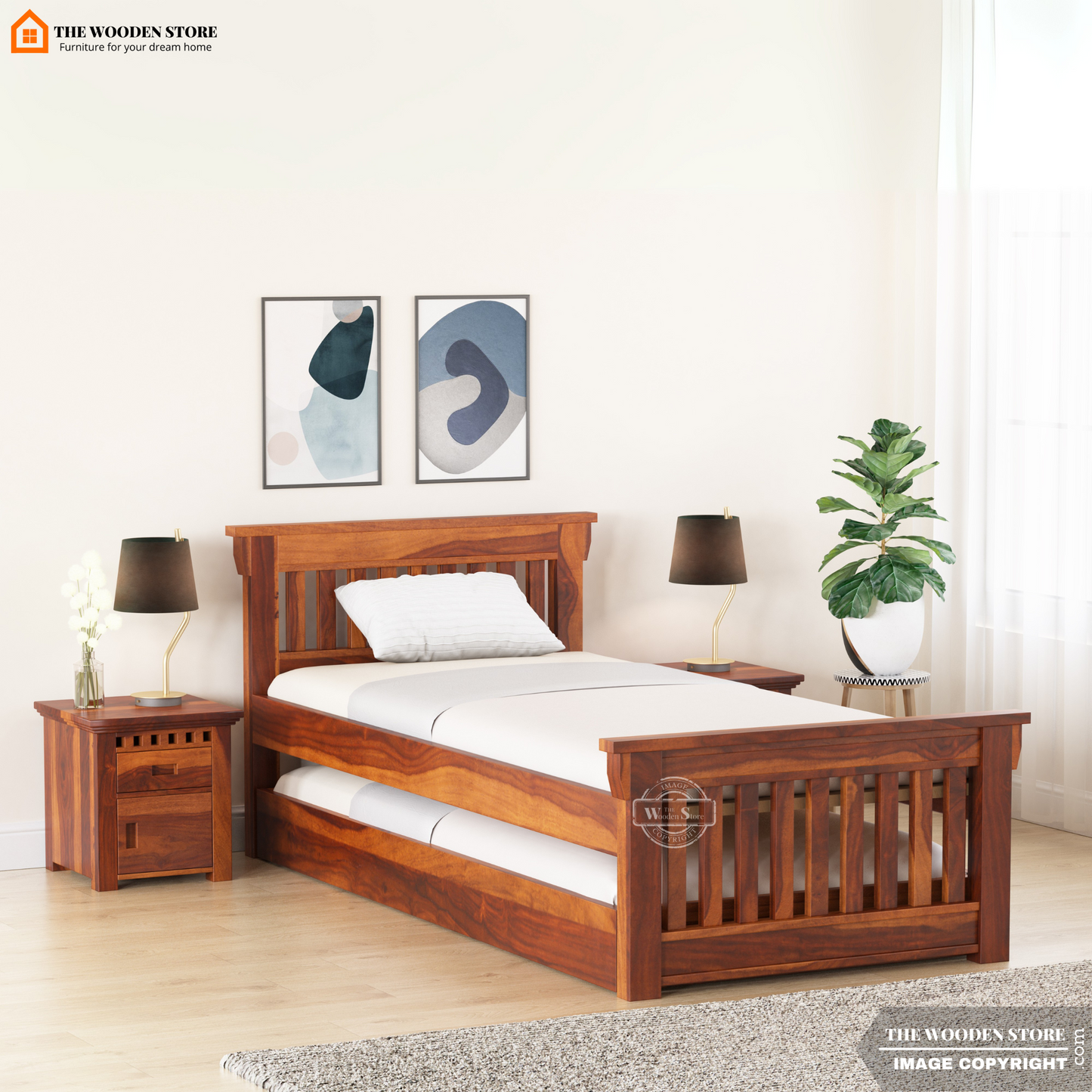 Kiara Trundle Bed (Honey Finish)