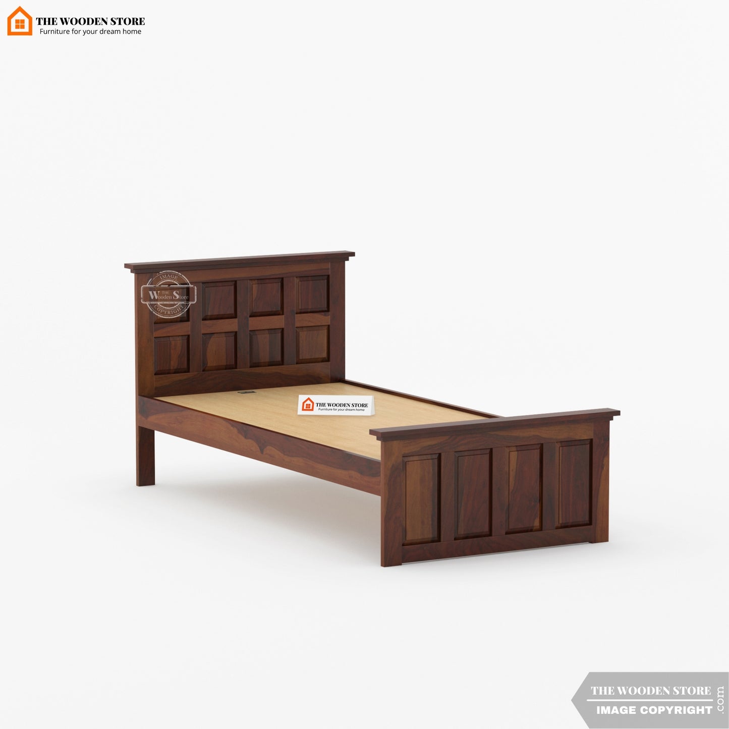 Paloma Single Bed Without Storage (Walnut Finish)