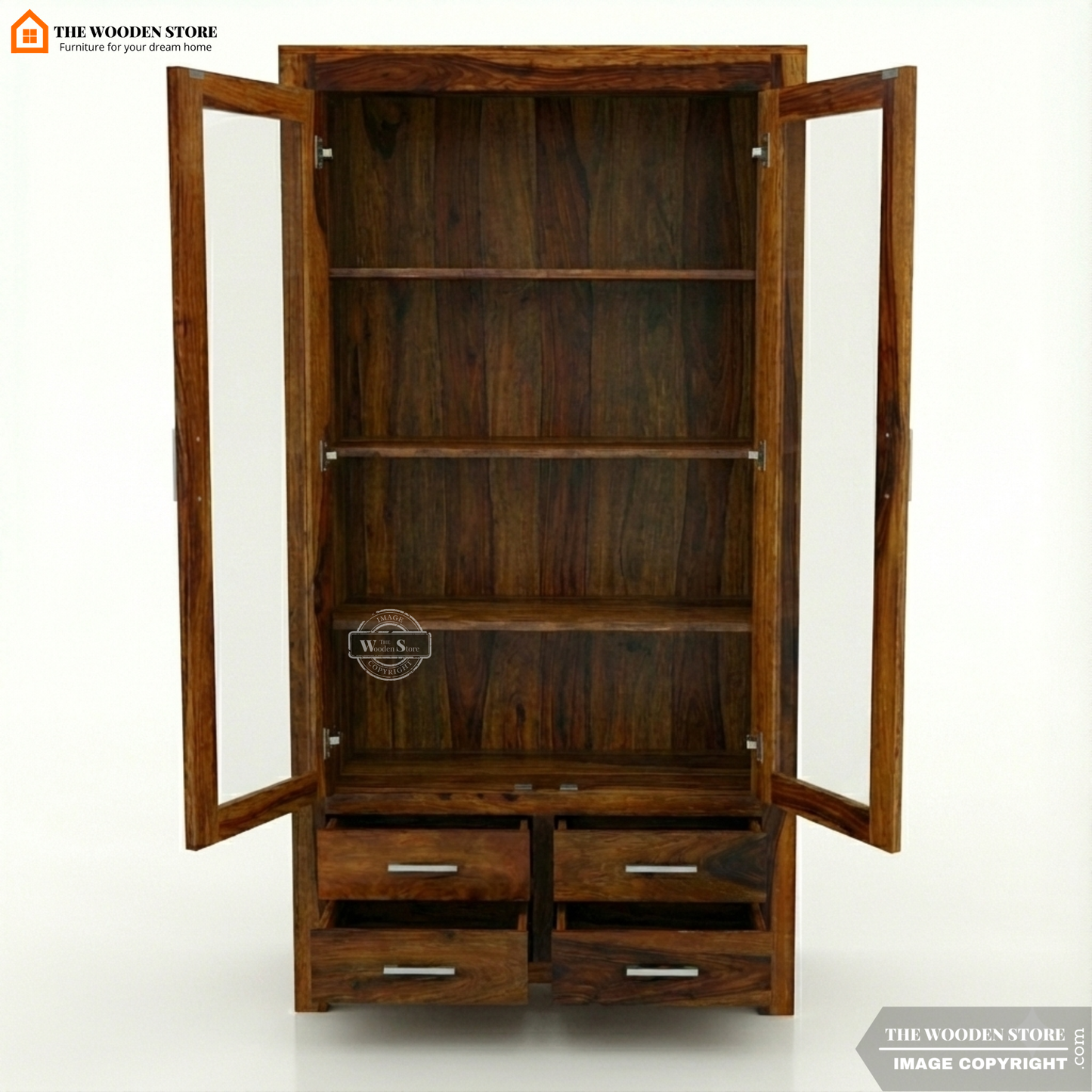 Pluto Double Door Crockery Unit (Teak Finish)