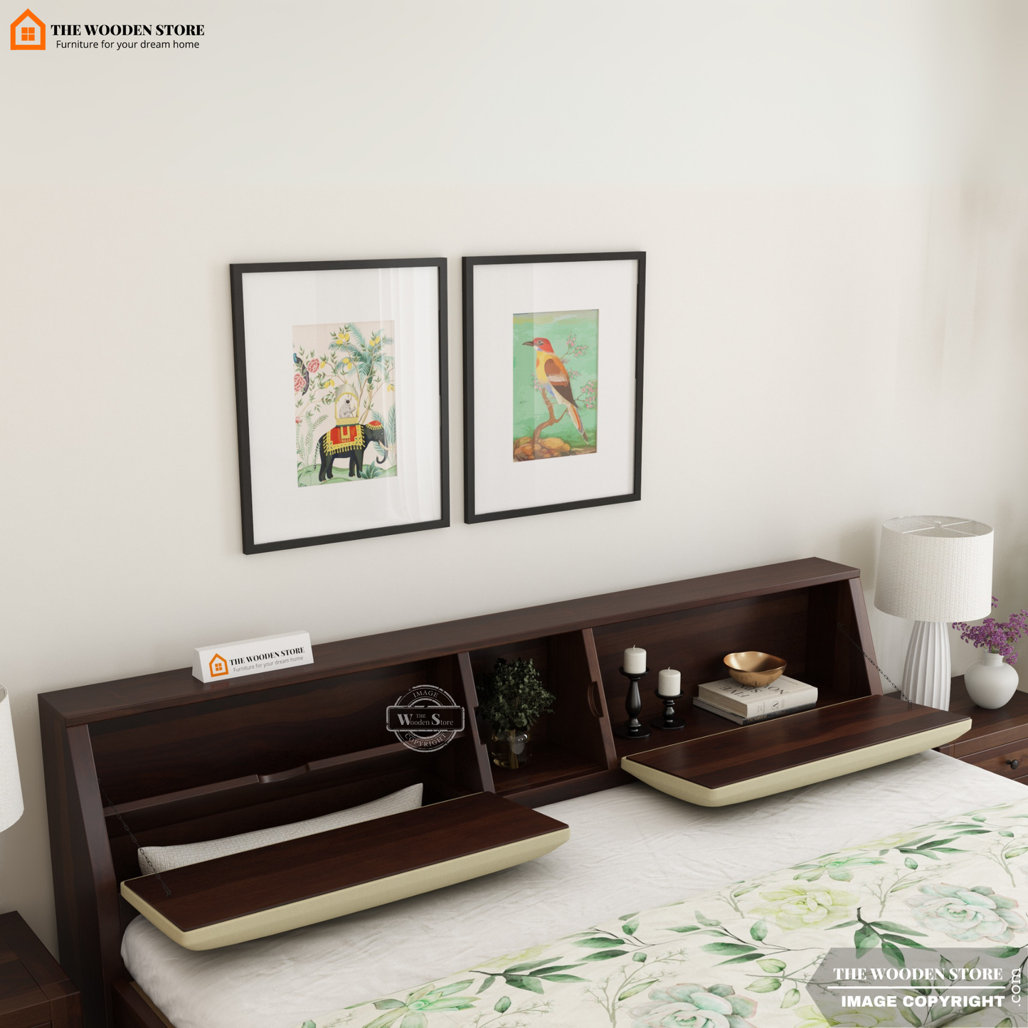 Walker Bed With Box Storage (King Size, Walnut Finish)