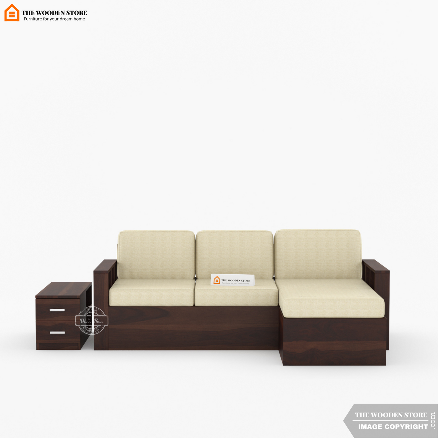 Shawn L-Shaped Sofa with Storage (Walnut Finish)