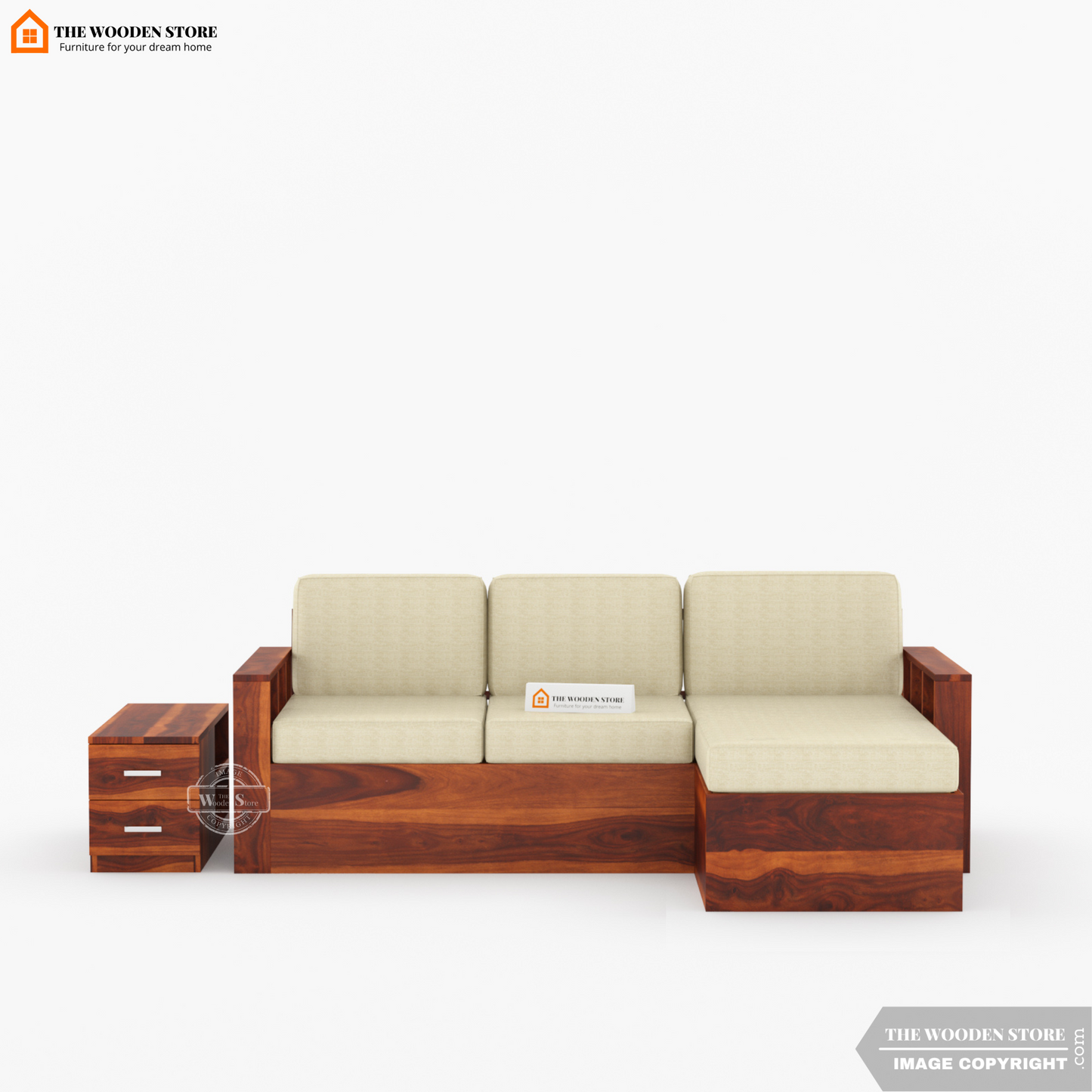 Shawn L-Shaped Sofa with Storage (Honey Finish)