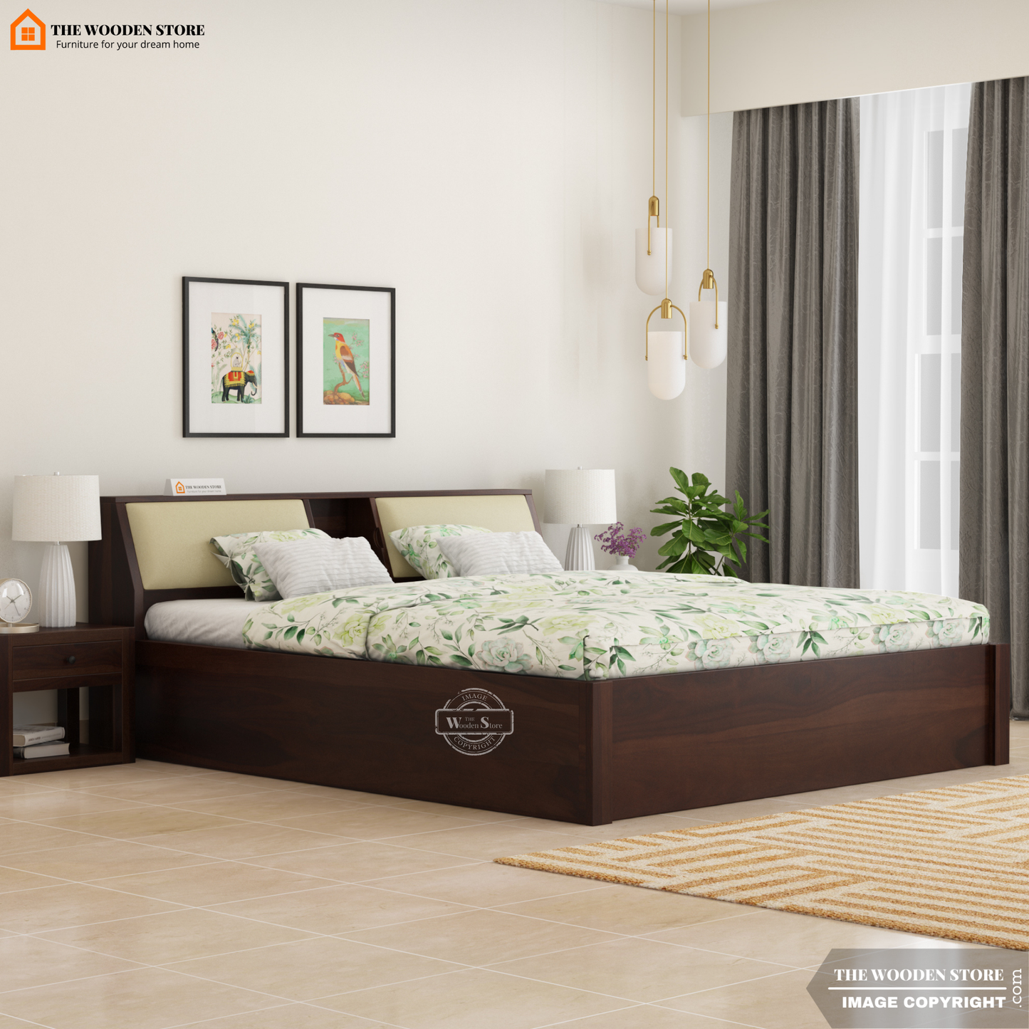 Walker Hydraulic Bed With Storage (King Size, Walnut Finish)