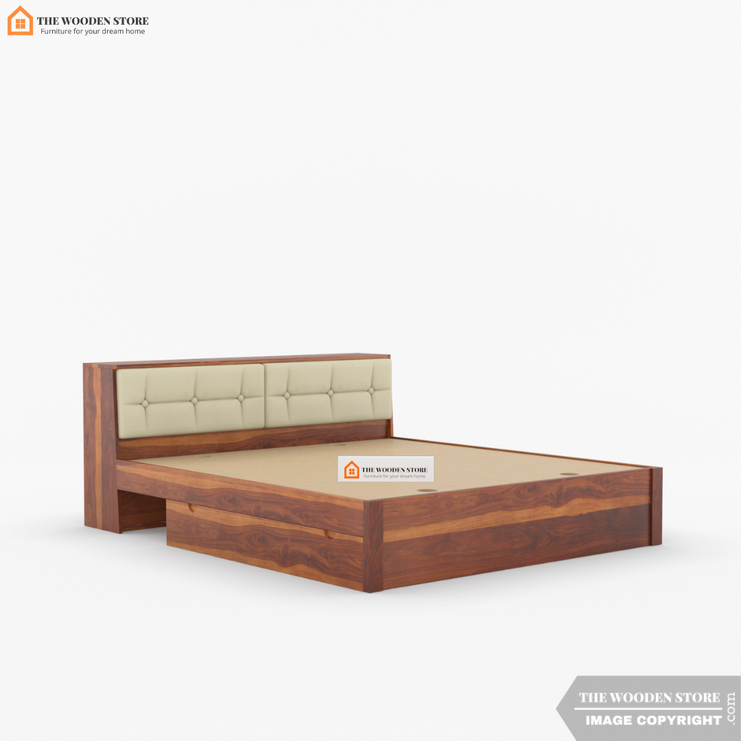 Amelia Drawer Storage Bed With Bedside (Queen Size, Honey Finish)