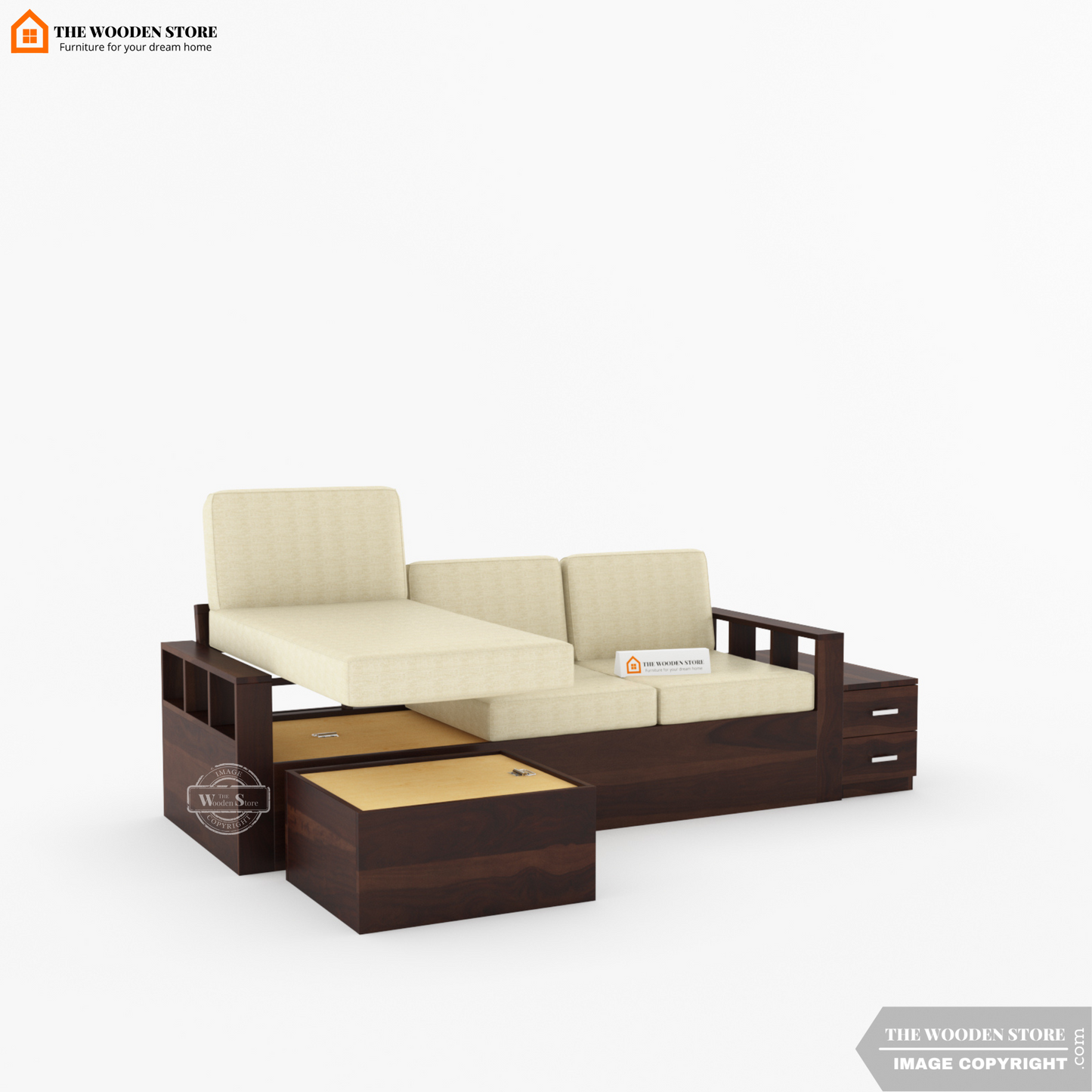 Shawn L-Shaped Sofa with Storage (Walnut Finish)