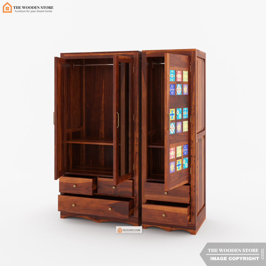 Bunny 3 Door Multi Utility Wardrobe (Honey Finish)