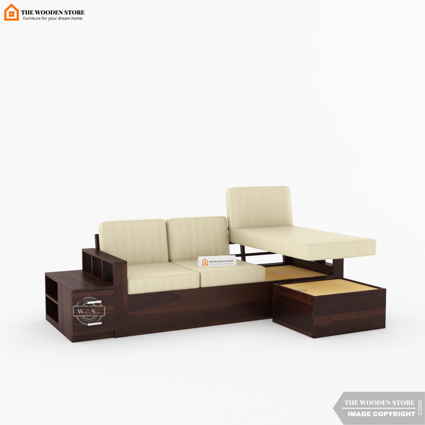 Shawn L-Shaped Sofa with Storage (Walnut Finish)