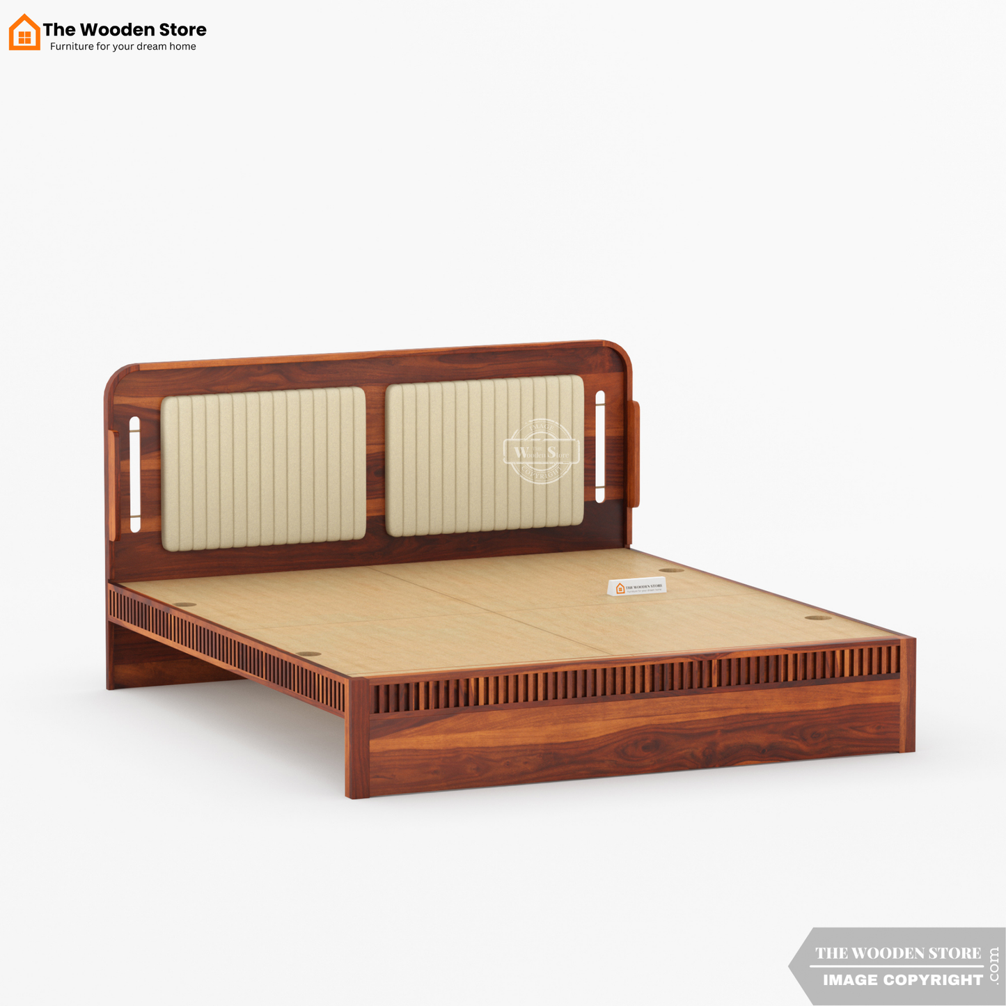 Liam Upholstered Bed without Storage (King Size, Honey Finish)