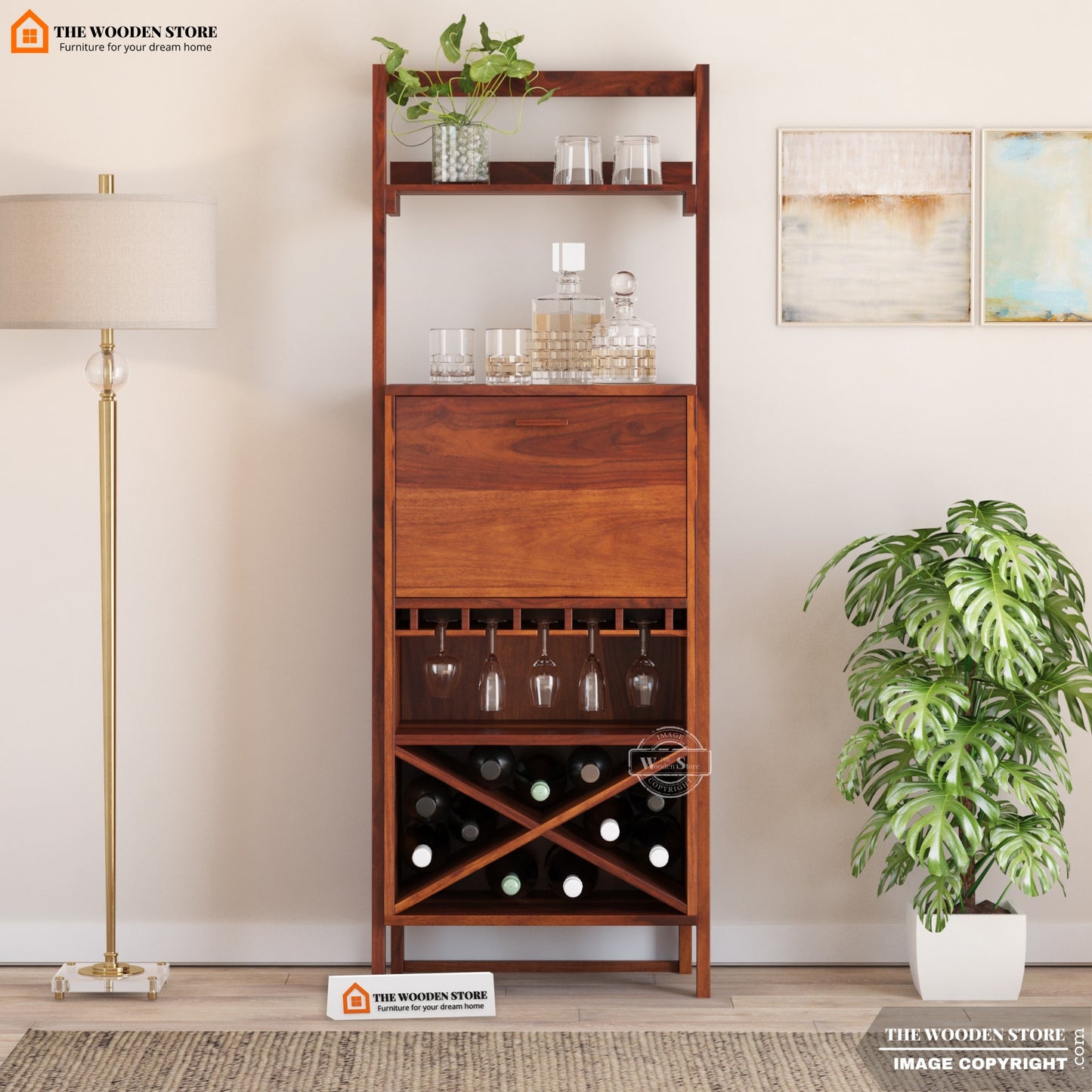 Teaire Bar Cabinet (Honey Finish)