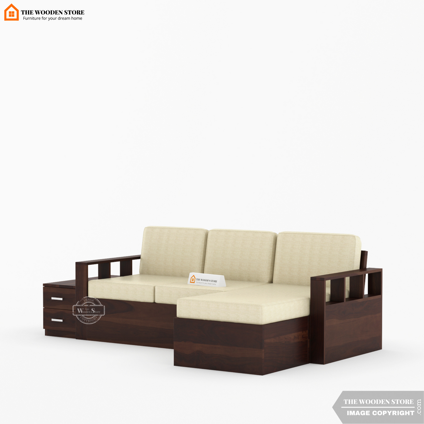 Shawn L-Shaped Sofa with Storage (Walnut Finish)