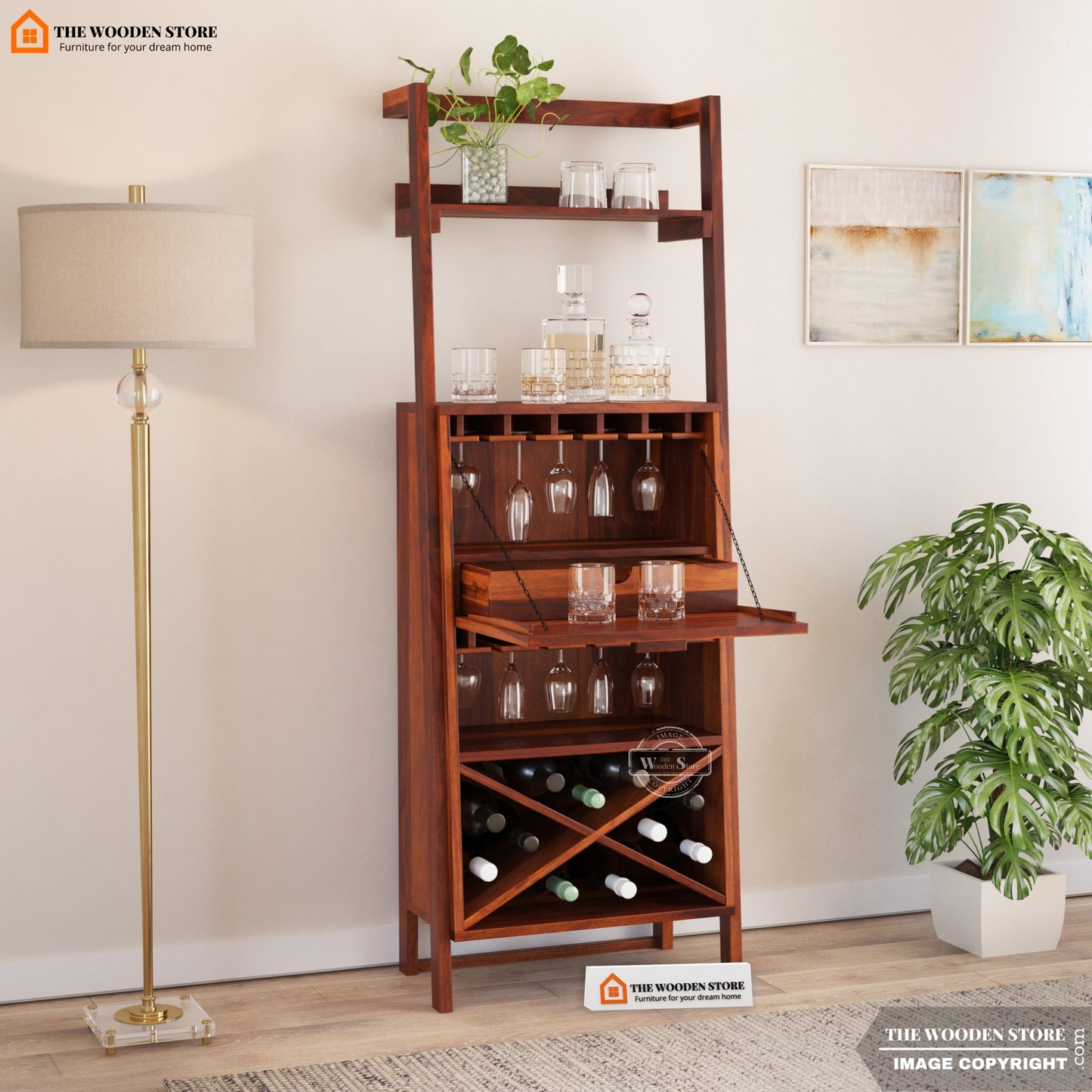 Teaire Bar Cabinet (Honey Finish)