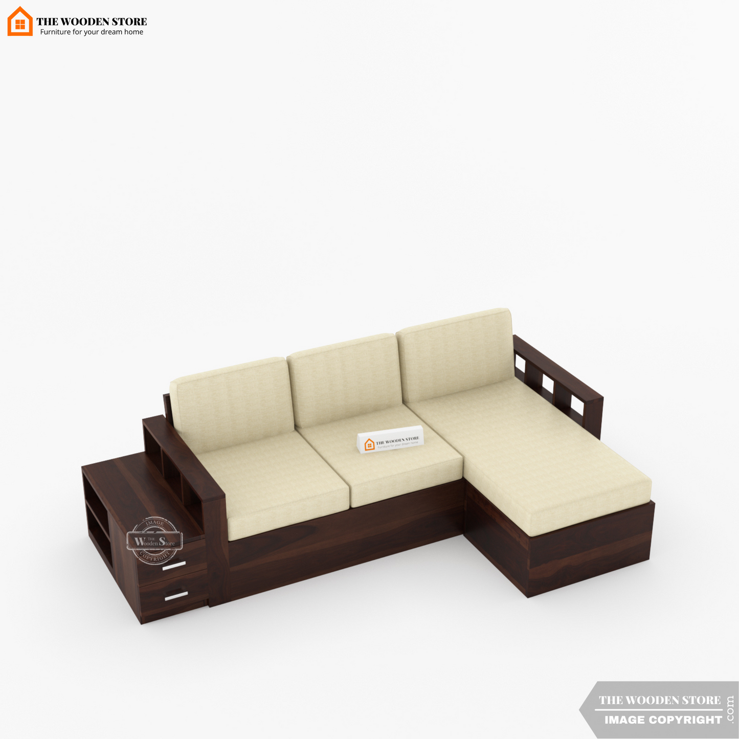 Shawn L-Shaped Sofa with Storage (Walnut Finish)