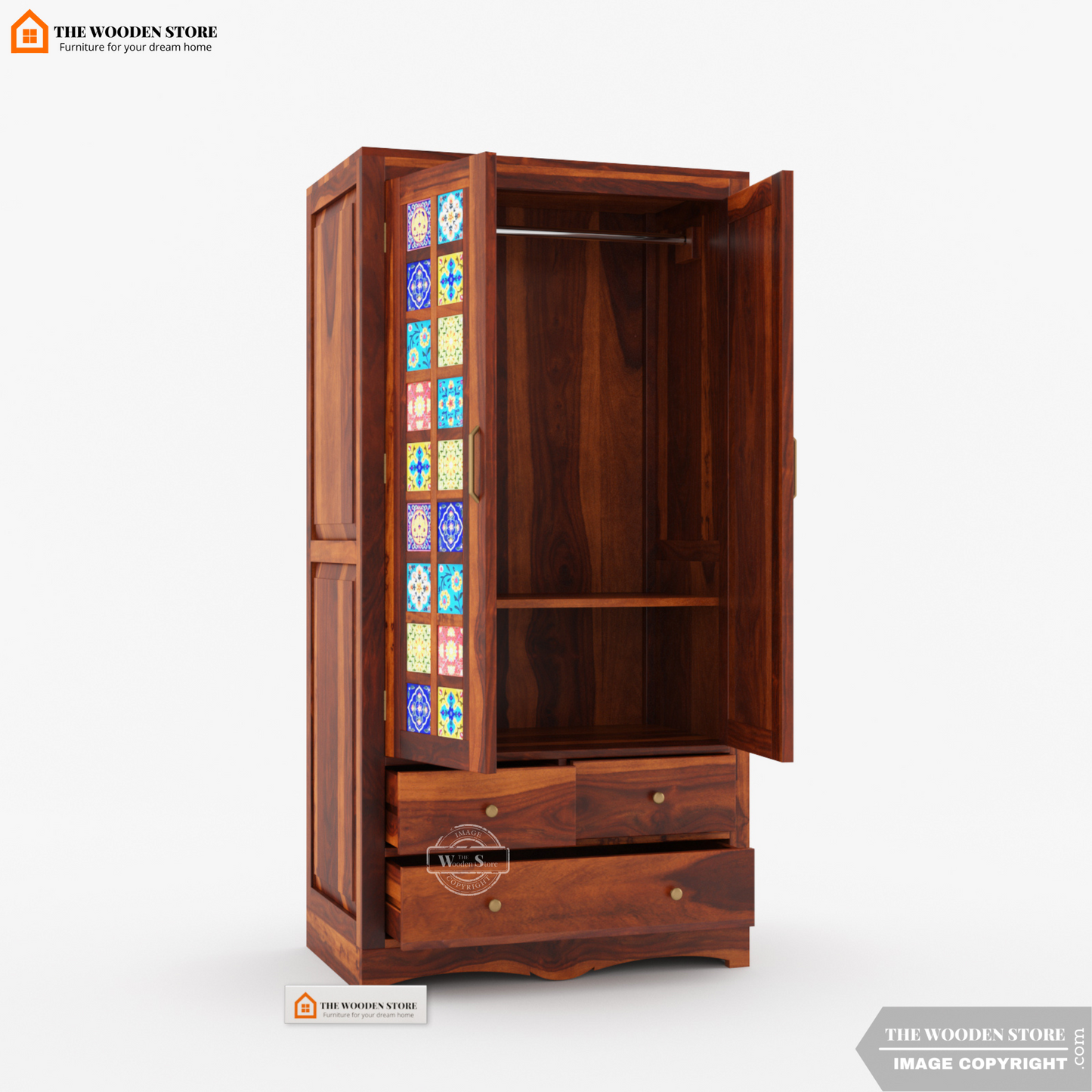 Bunny 2 Door Multi-Utility Wardrobe (Honey Finish)