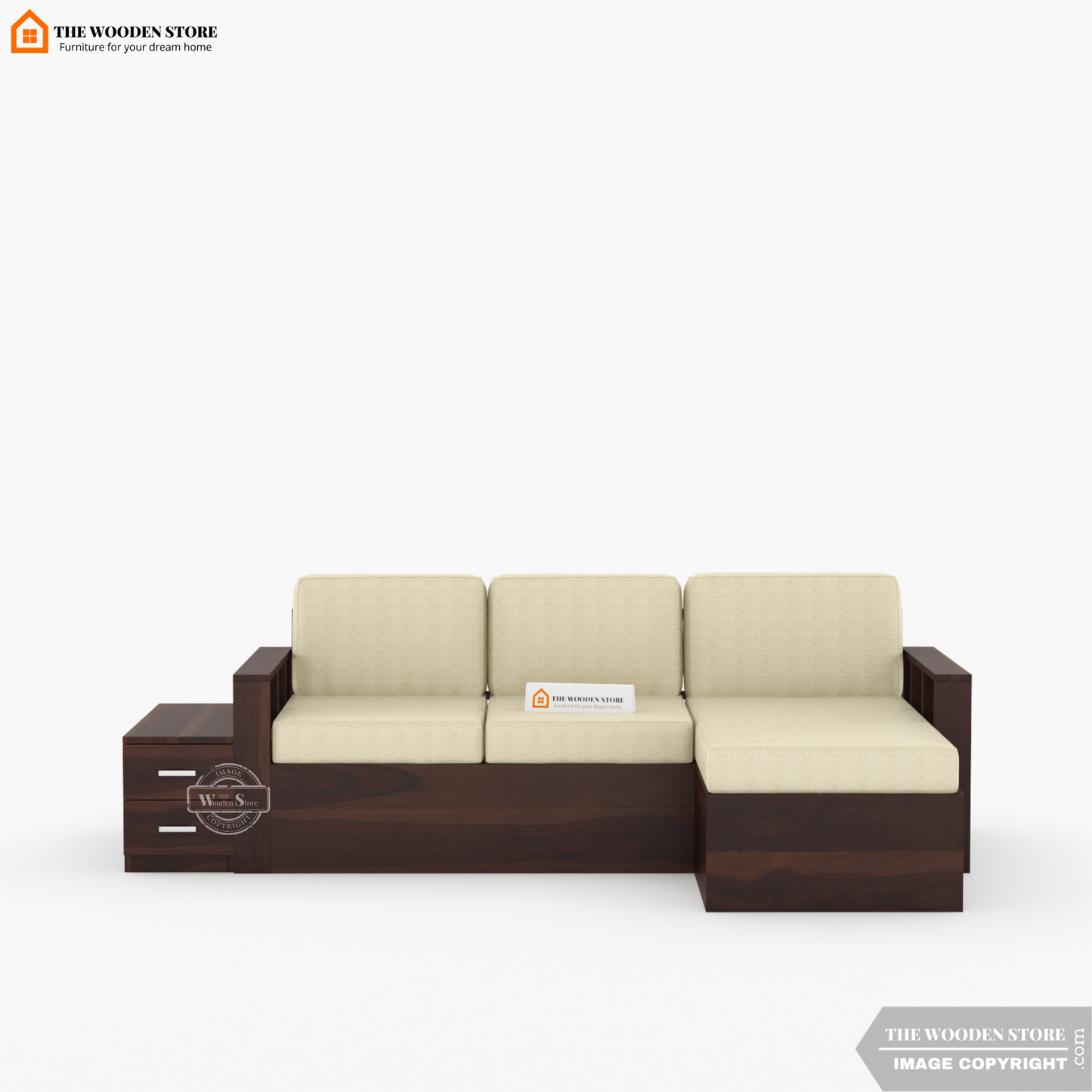 Shawn L-Shaped Sofa with Storage (Walnut Finish)