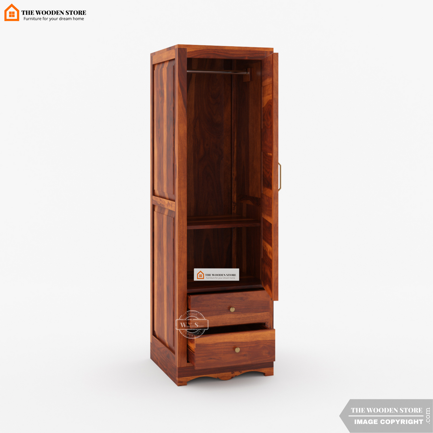 Bunny 1 Door Multi-Utility Wardrobe (Honey Finish)
