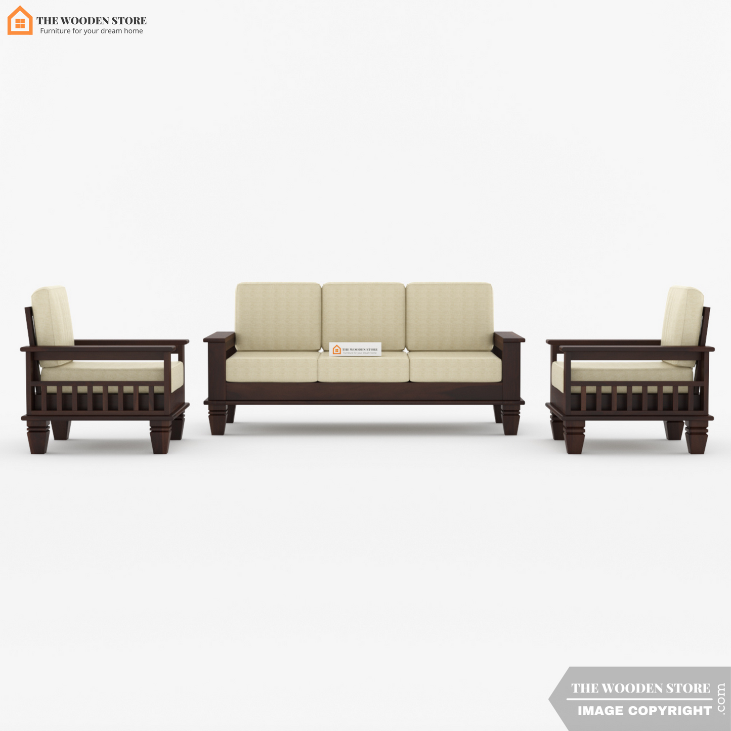Charlie 3+1+1 Wooden Sofa Set (Walnut Finish)