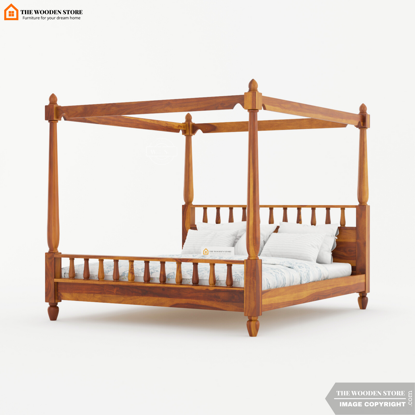 Albus Poster Bed Without Storage (King Size, Teak Finish)