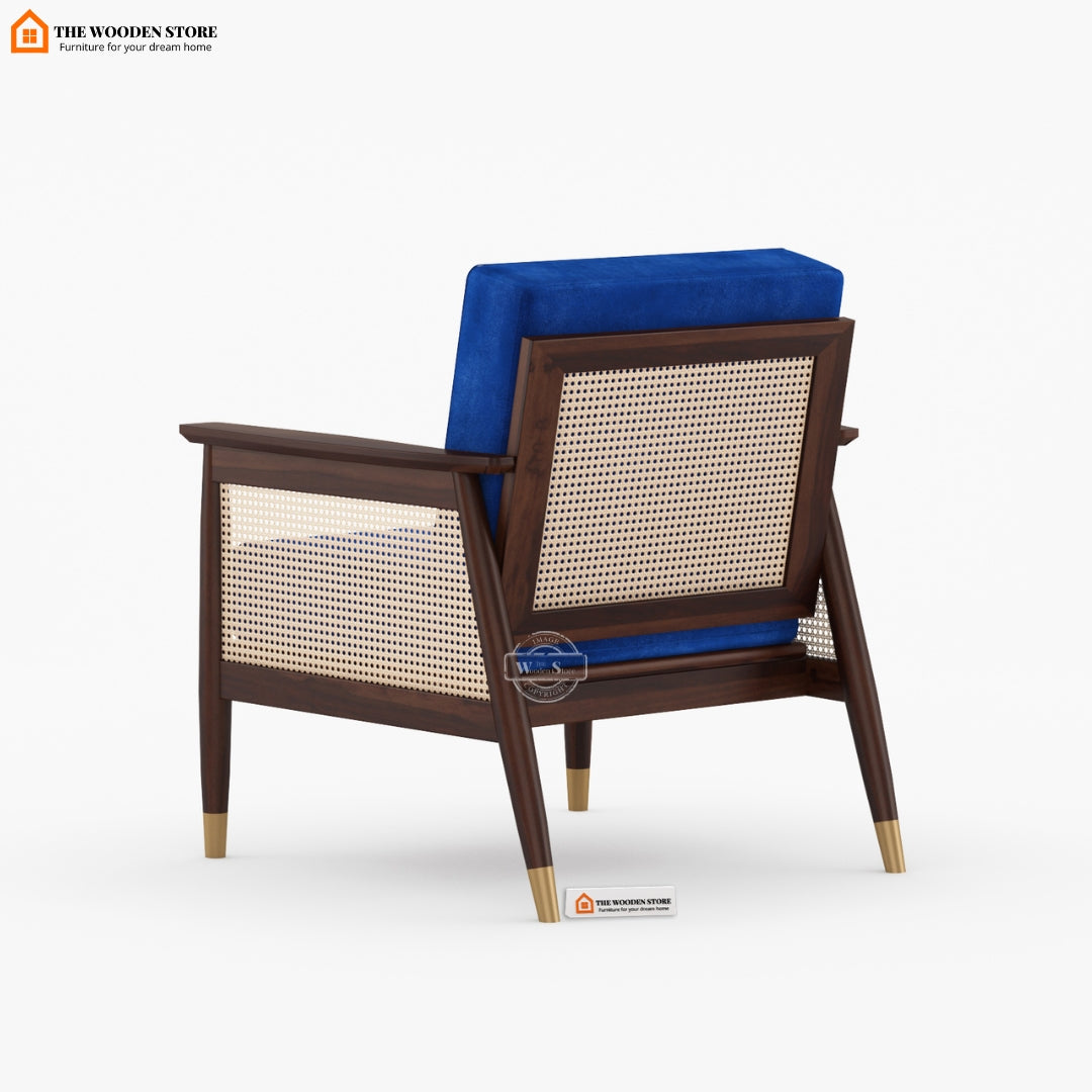 Eliath Cane Arm Chair (Marine Blue, Walnut Finish)