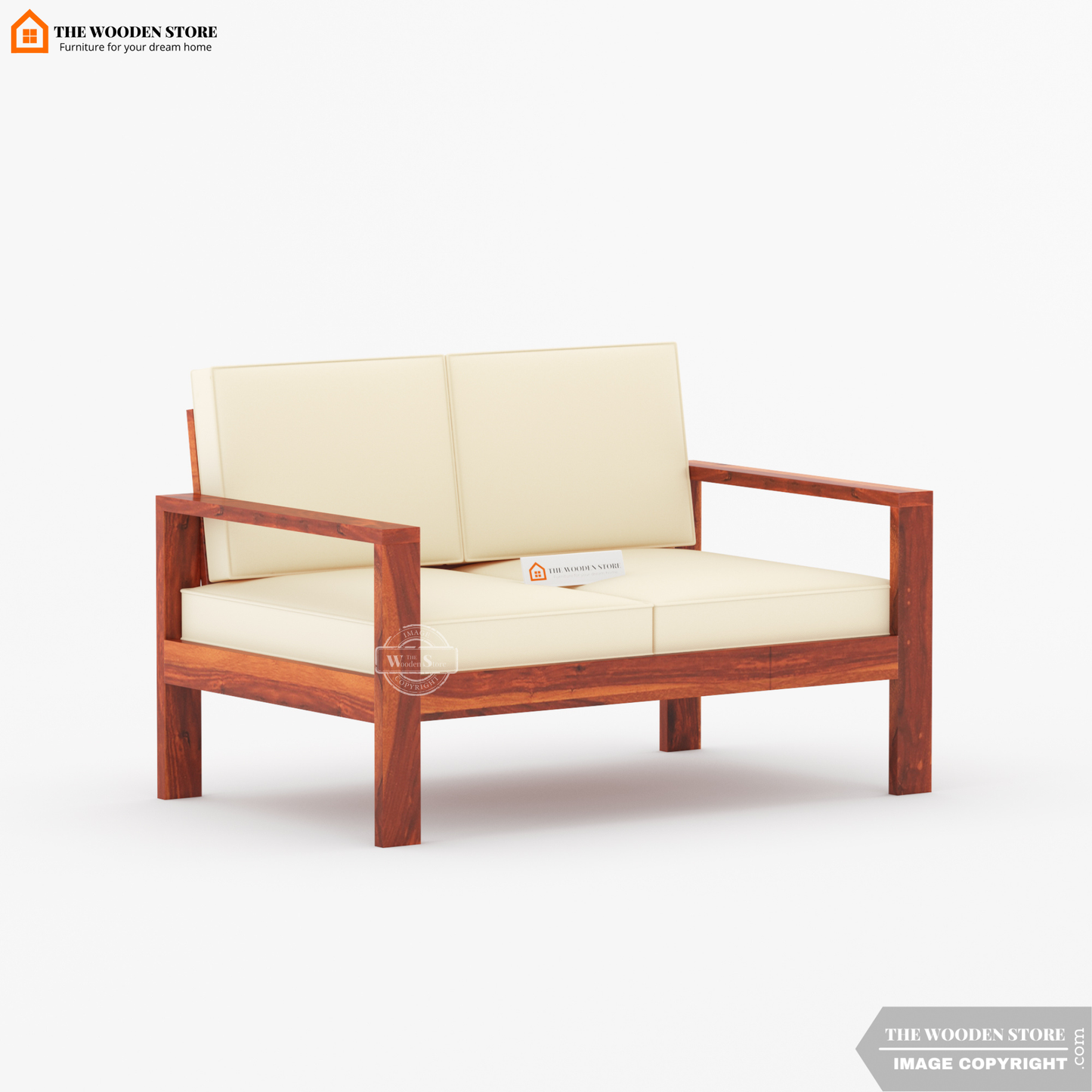 Romy 2 Seater Wooden Sofa (Honey Finish)