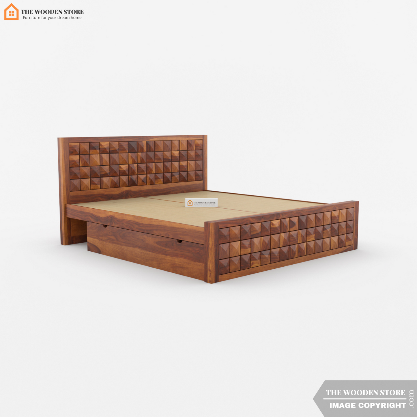 Morris Bed with Drawer Storage (King Size, Honey Finish)