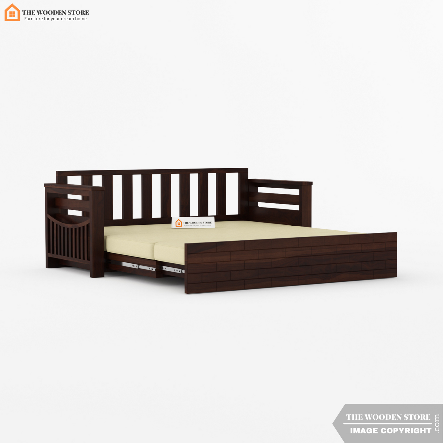 Clifford Sofa Cum Bed (Queen Size, Walnut Finish)