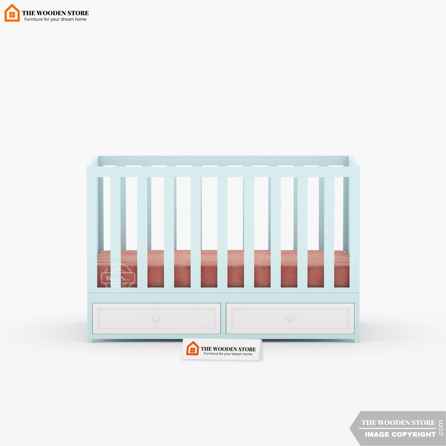 Nursery Baby Crib With Storage Drawer (Blue)