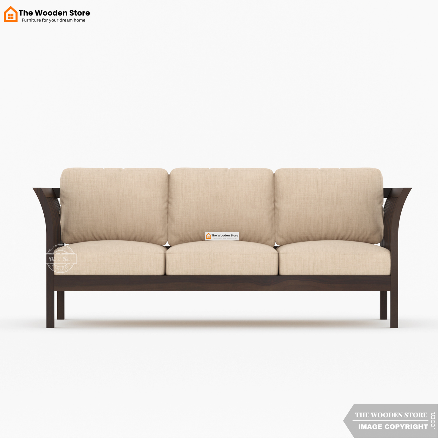 Cristen 3 Seater Wooden Sofa (Walnut Finish)