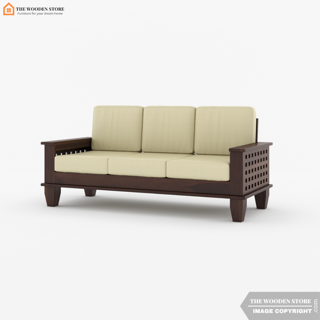 Donald 3+1+1 Wooden Sofa Set (Walnut Finish)