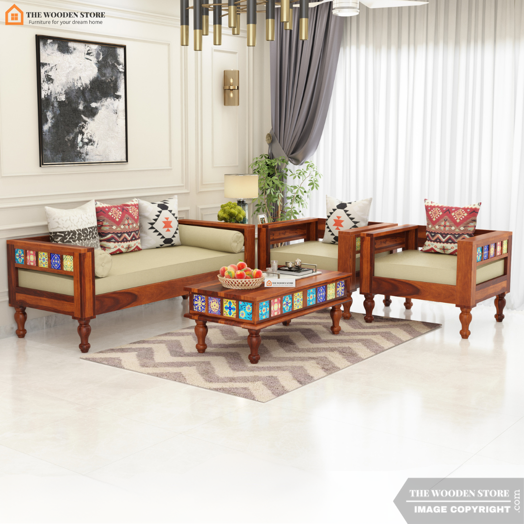 Bunny 3+1+1 Wooden Sofa Set (Honey Finish)
