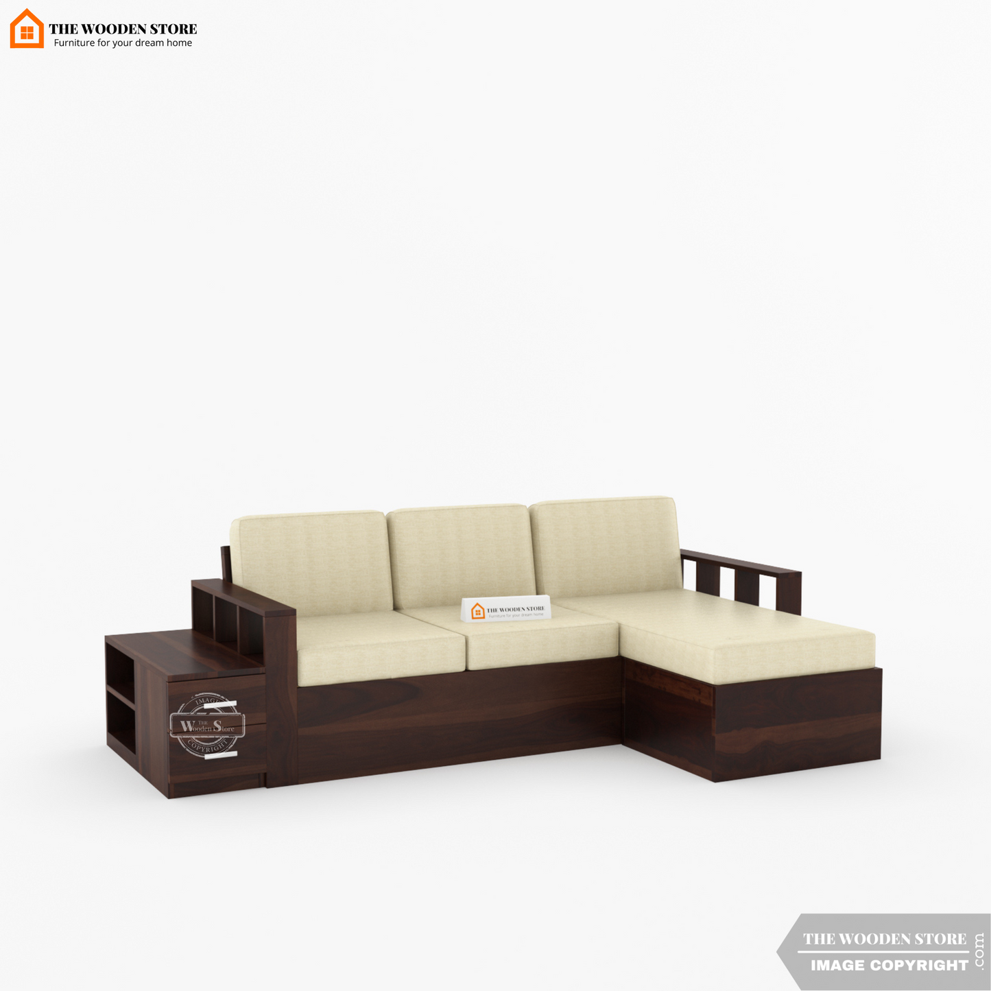 Shawn L-Shaped Sofa with Storage (Walnut Finish)