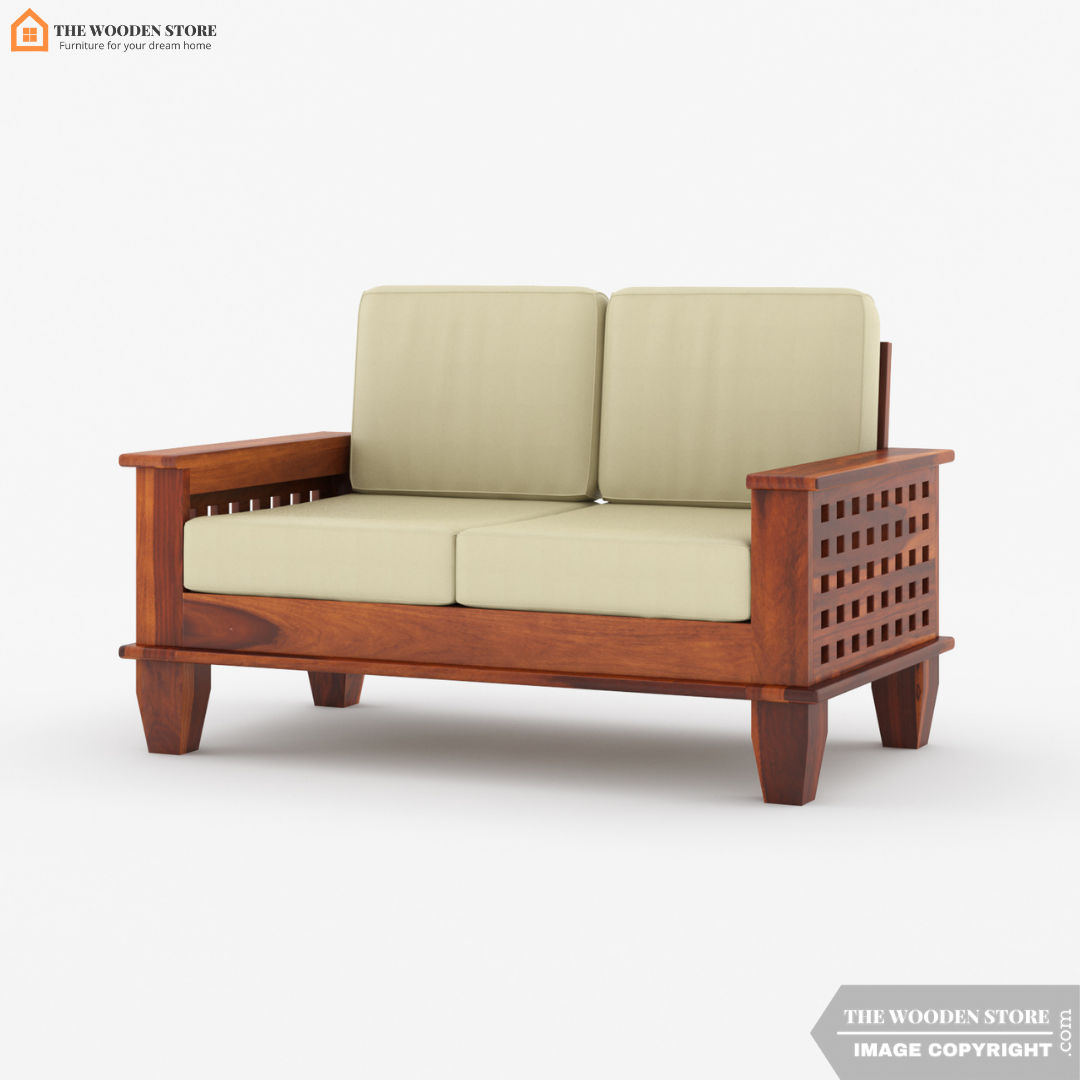Donald 2 Seater Wooden Sofa (Honey Finish)