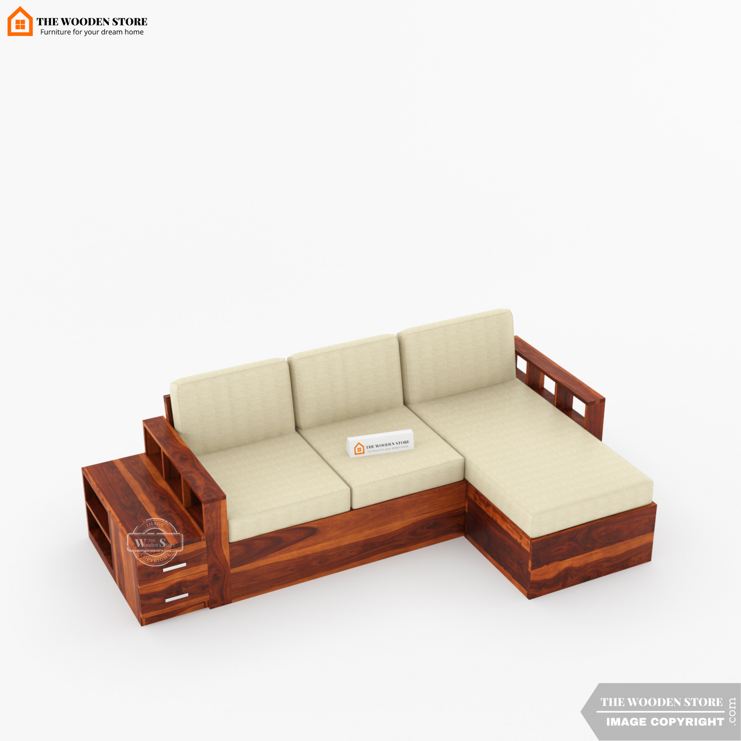 Shawn L-Shaped Sofa with Storage (Honey Finish)