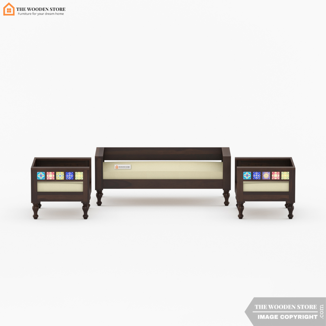 Bunny 3+1+1 Wooden Sofa Set (Walnut Finish)