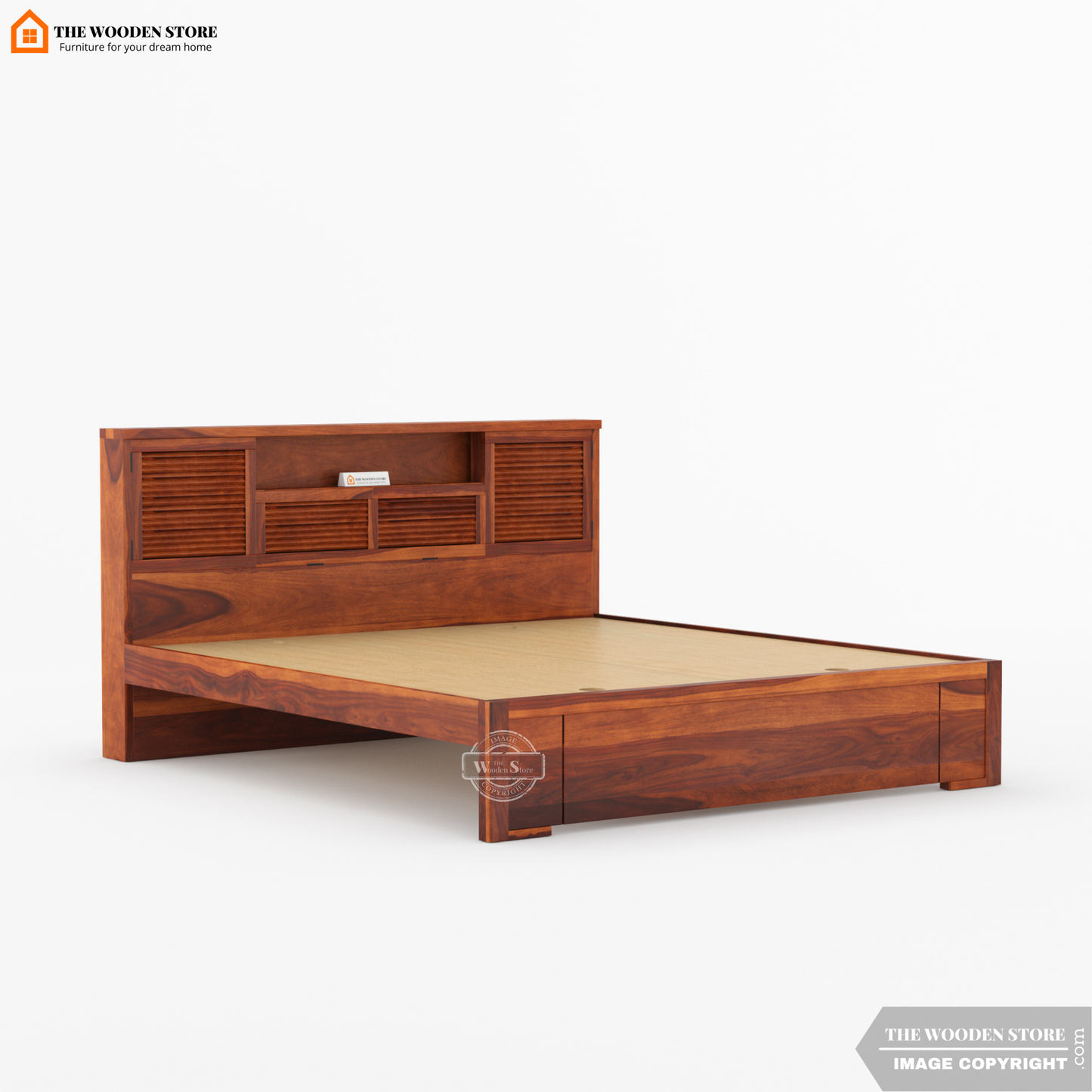 Franklin Bed without Storage (Queen Size, Honey Finish)