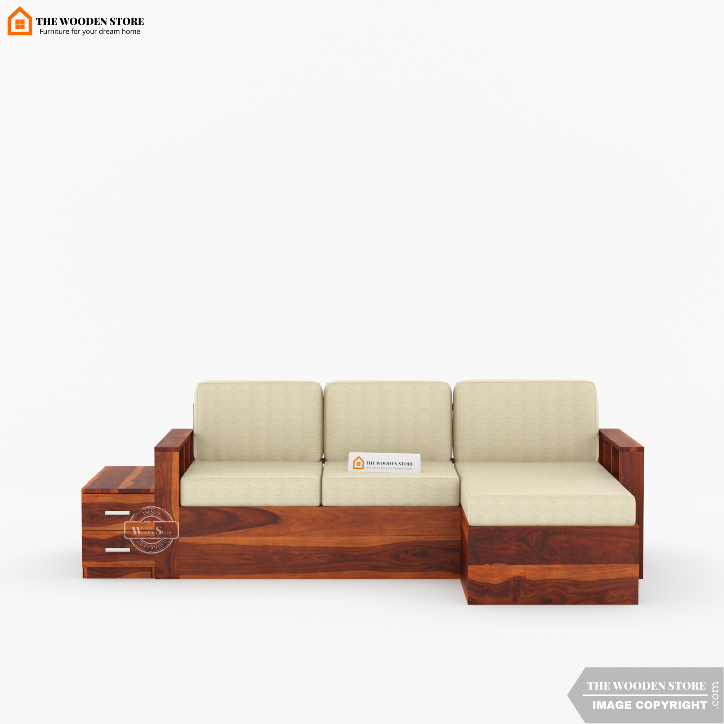 Shawn L-Shaped Sofa with Storage (Honey Finish)